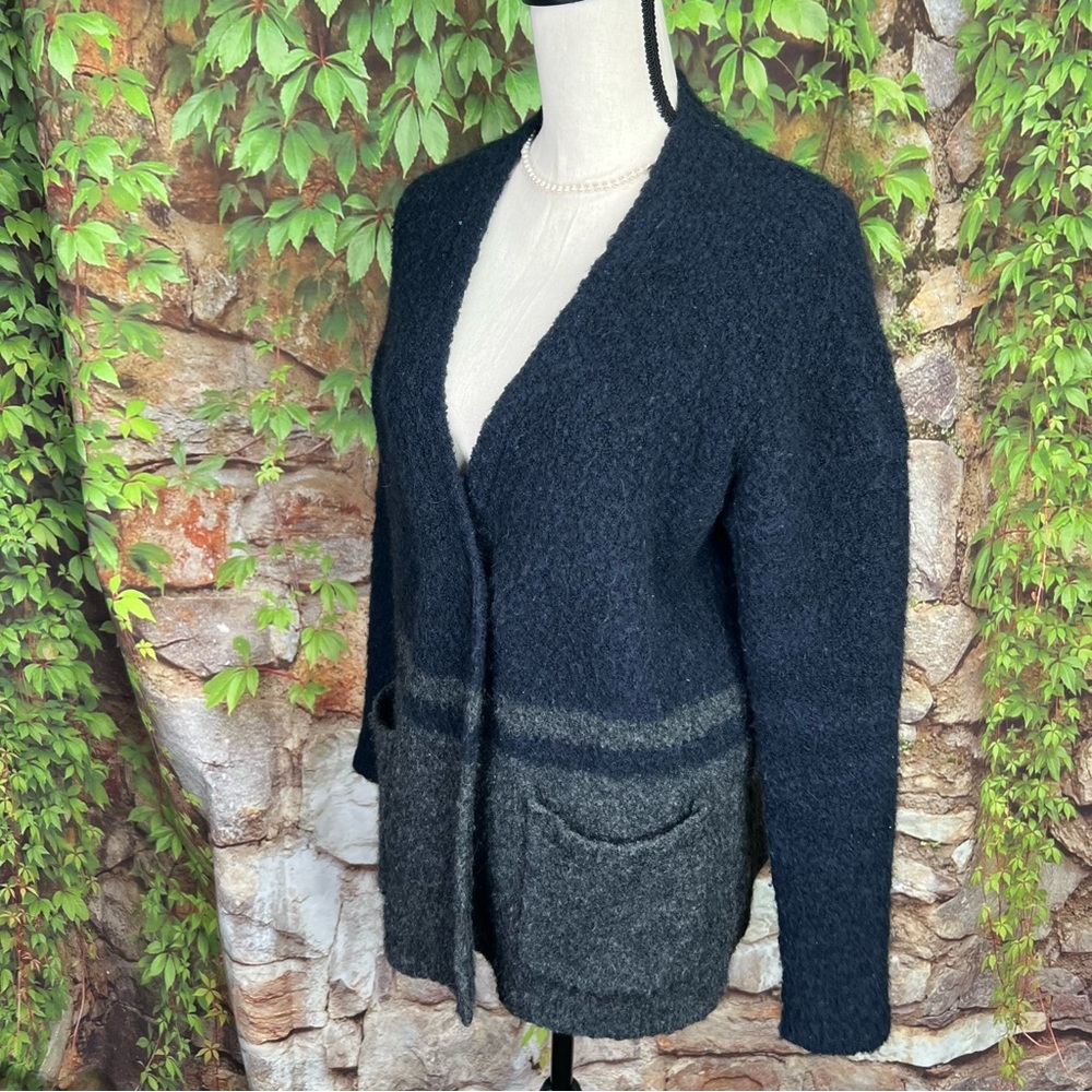 MADEWELL Chunky Gray and Charcoal Double Breasted Wool Blend Cardigan, S - Picture 3 of 9